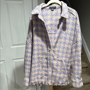 Primark Plaid Fringe Jacket in Purple and Cream